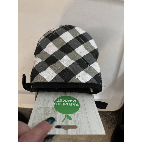 Oven Mitts Mini Black and White Checkerboard Kitchen Supply Cotton & Neoprene - Picture 6 of 6